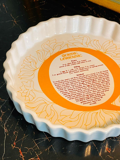 Vintage Quiche Lorraine Recipe Pie Dish – Ceramic Fluted Baking Plate