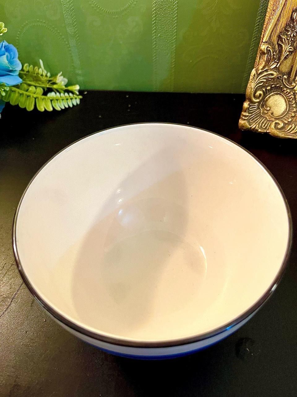 Vintage Grey Stripe Ceramic Serving Bowl 5 Inch