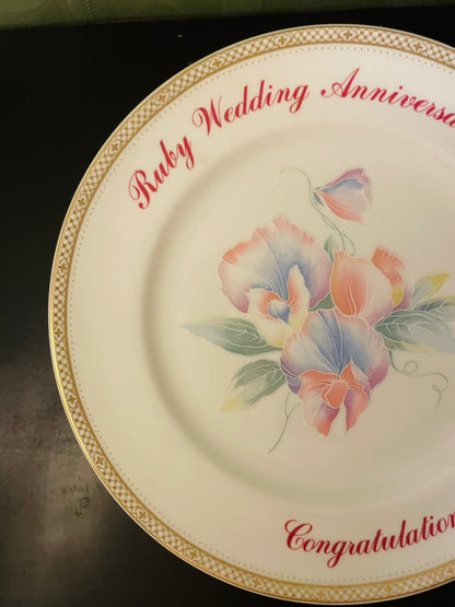 Aynsley Ruby Wedding Anniversary Plate 8" England