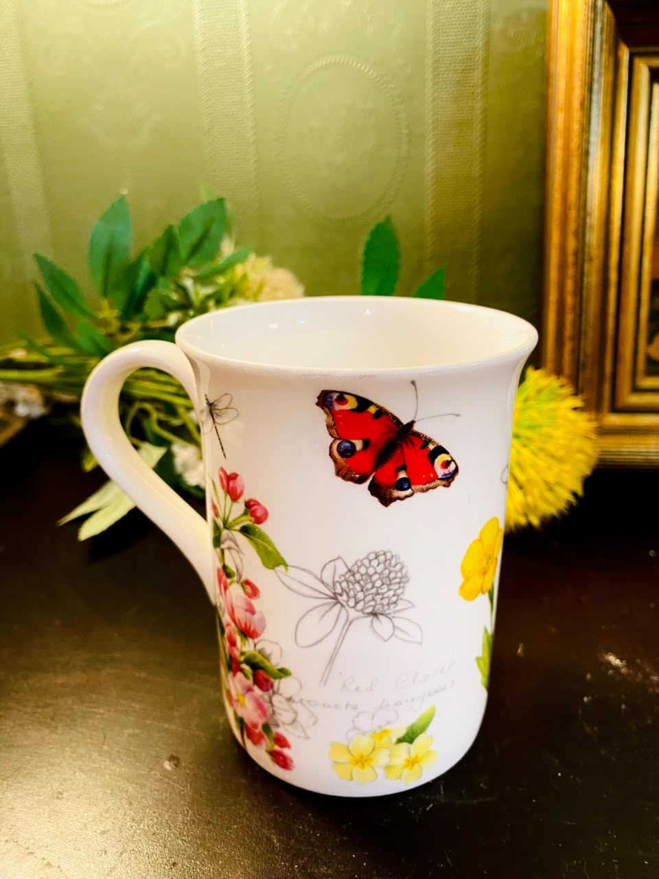 Butterfly & Wildflower Ceramic Mug 4 Inch Botanical Tea Coffee Cup
