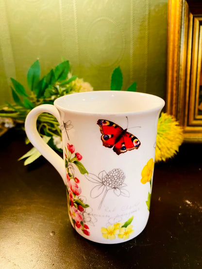 Butterfly & Wildflower Ceramic Mug 4 Inch Botanical Tea Coffee Cup
