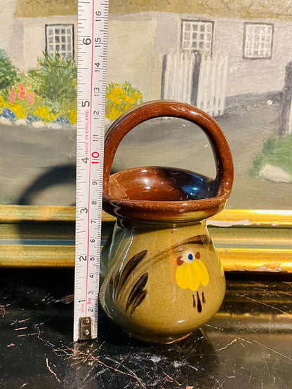 Vintage Miniature Brown Glaze & Yellow Pitcher with Handle