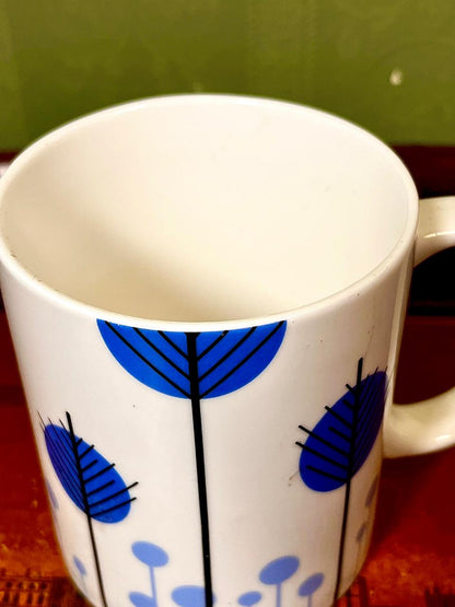 Blue Botanical Leaf Ceramic Mug – 4"