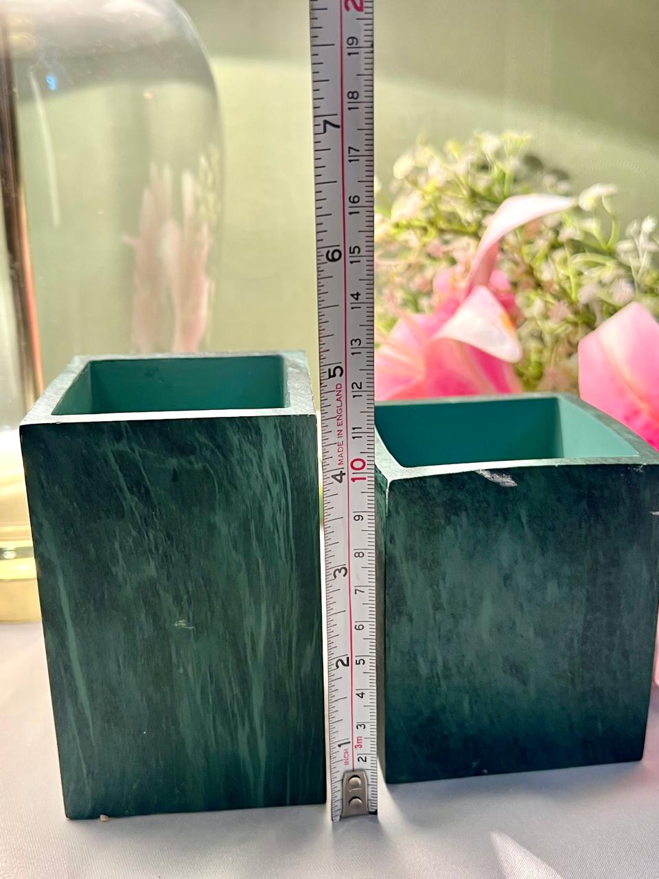 Set of 2 Green Wooden Desk Organisers / Vase Set of 2  – Graduated Rectangular Design