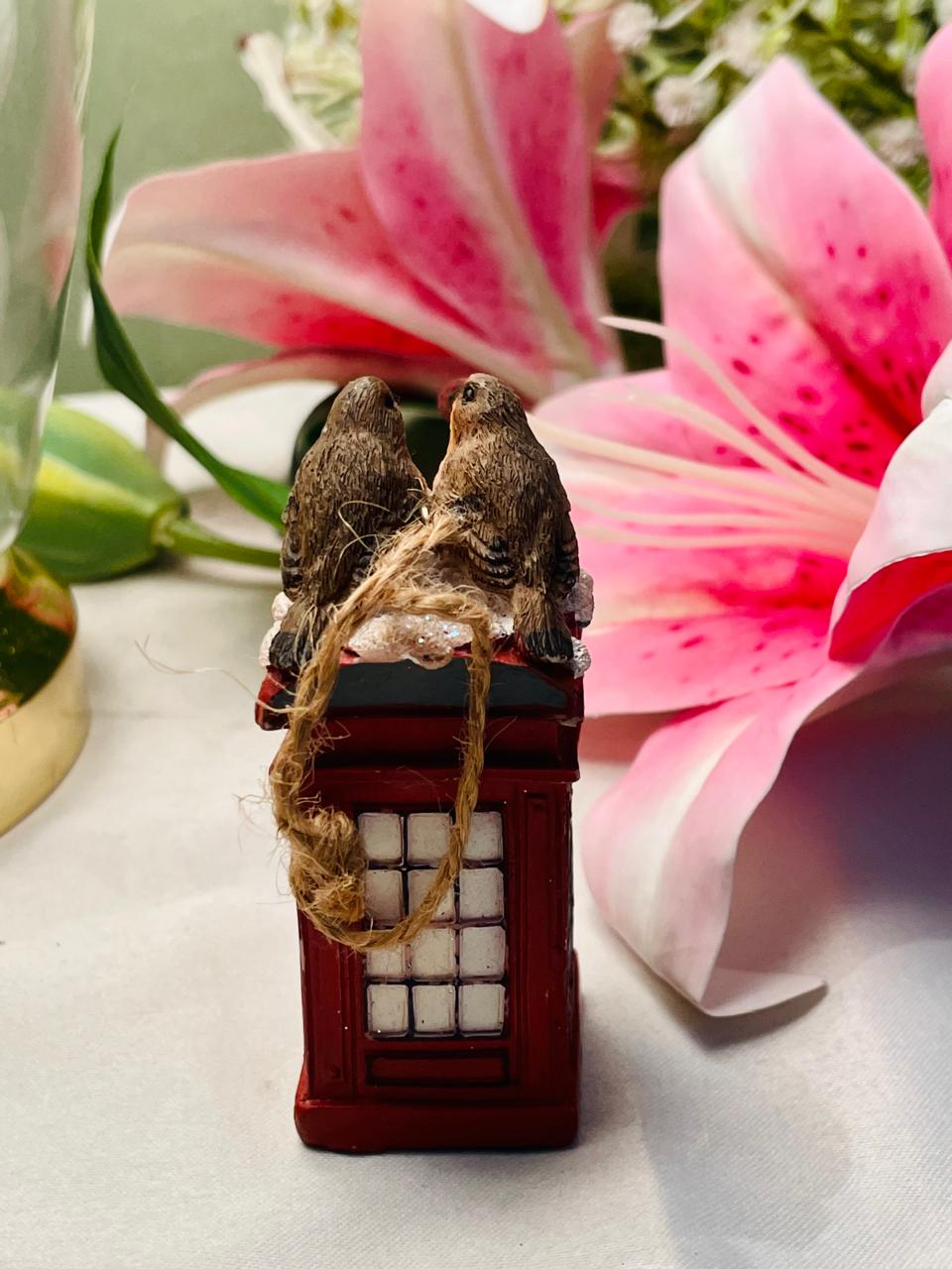 Robin Birds on Red Telephone Box Figurine 8 cm