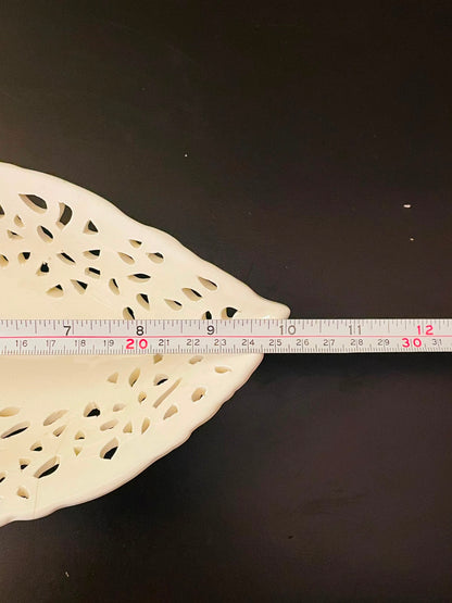 White Pierced Ceramic Leaf Serving Bowl 10 Inch