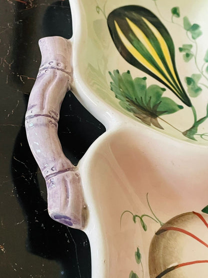 Vintage Hand-Painted Italian Extra Large Ceramic Serving Tray – 4-Sided Floral Dish, Made in Italy