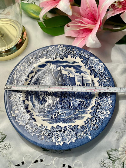 Vintage Blue & White English Scenic Decorative Plate – 10 Inch