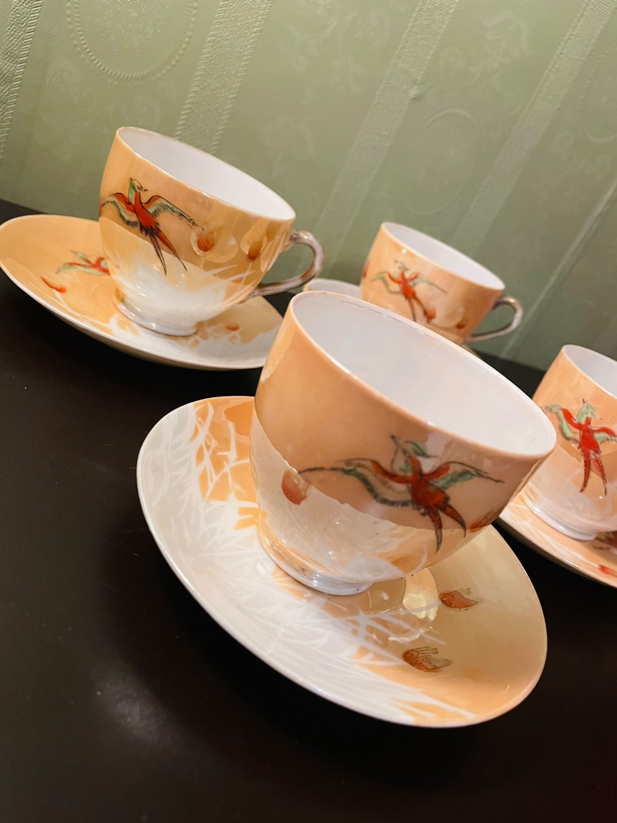 Set of 4 Vintage Bird Tea Cup & Saucer Set Floral China