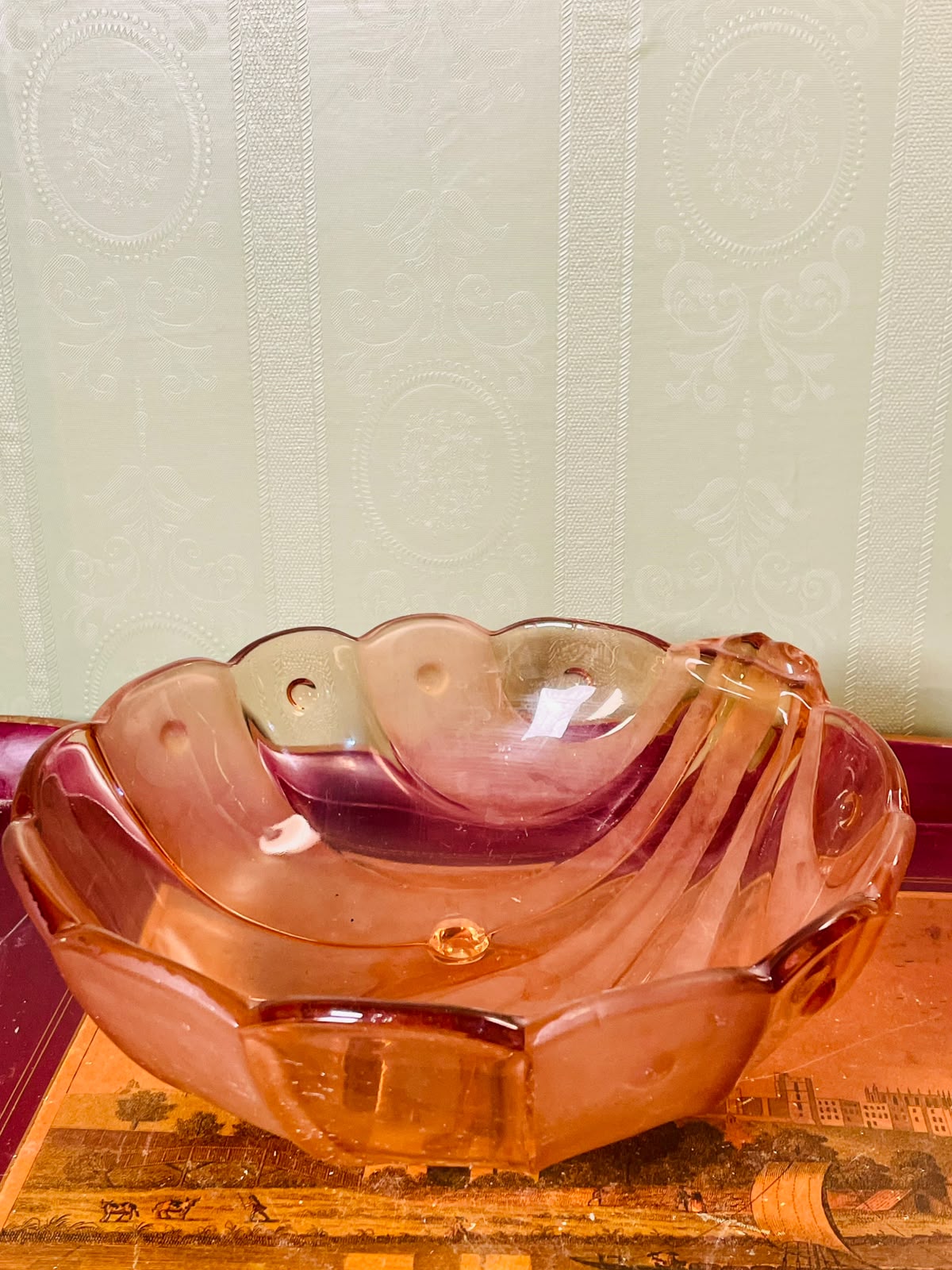 Amber Crystal Scalloped Serving Bowl 10"
