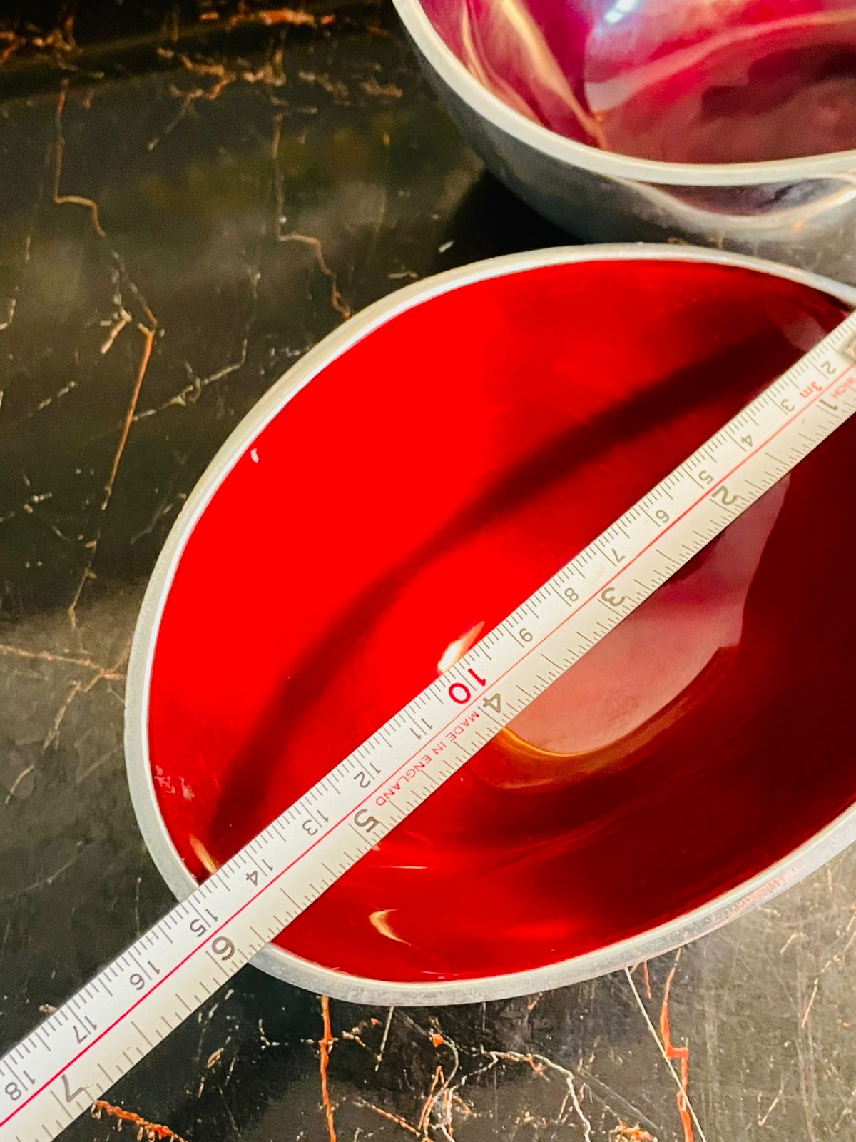 Red Enamel & Metal Decorative Serving Bowls – Modern Accent Set of 2