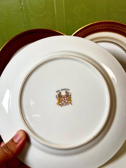 Royal Bayreuth Bavaria Medium Plates | Burgundy & Gold Laurel Border | Set of 6