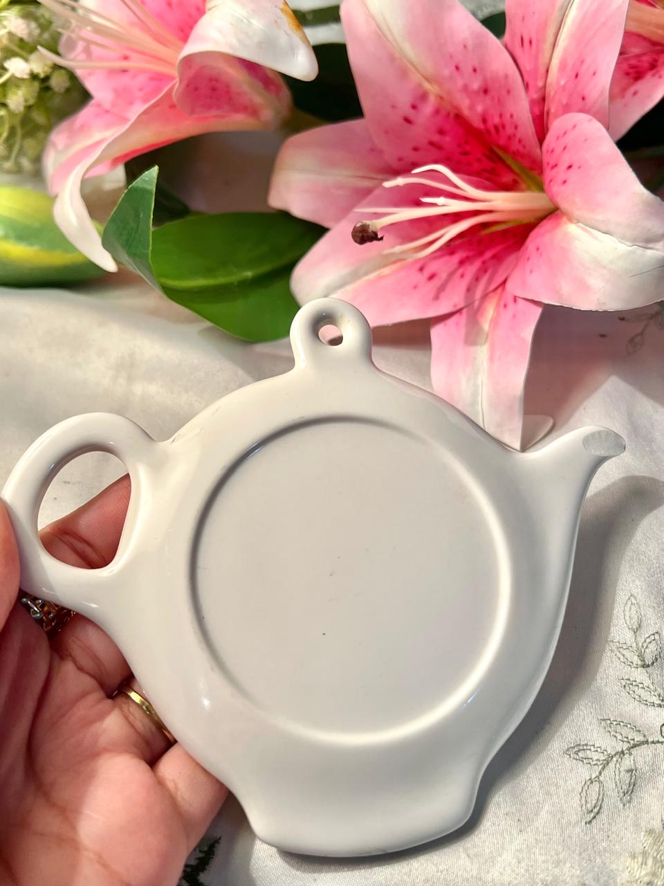 Floral Ceramic Teabag Holder with Teapot Design – 5 Inch