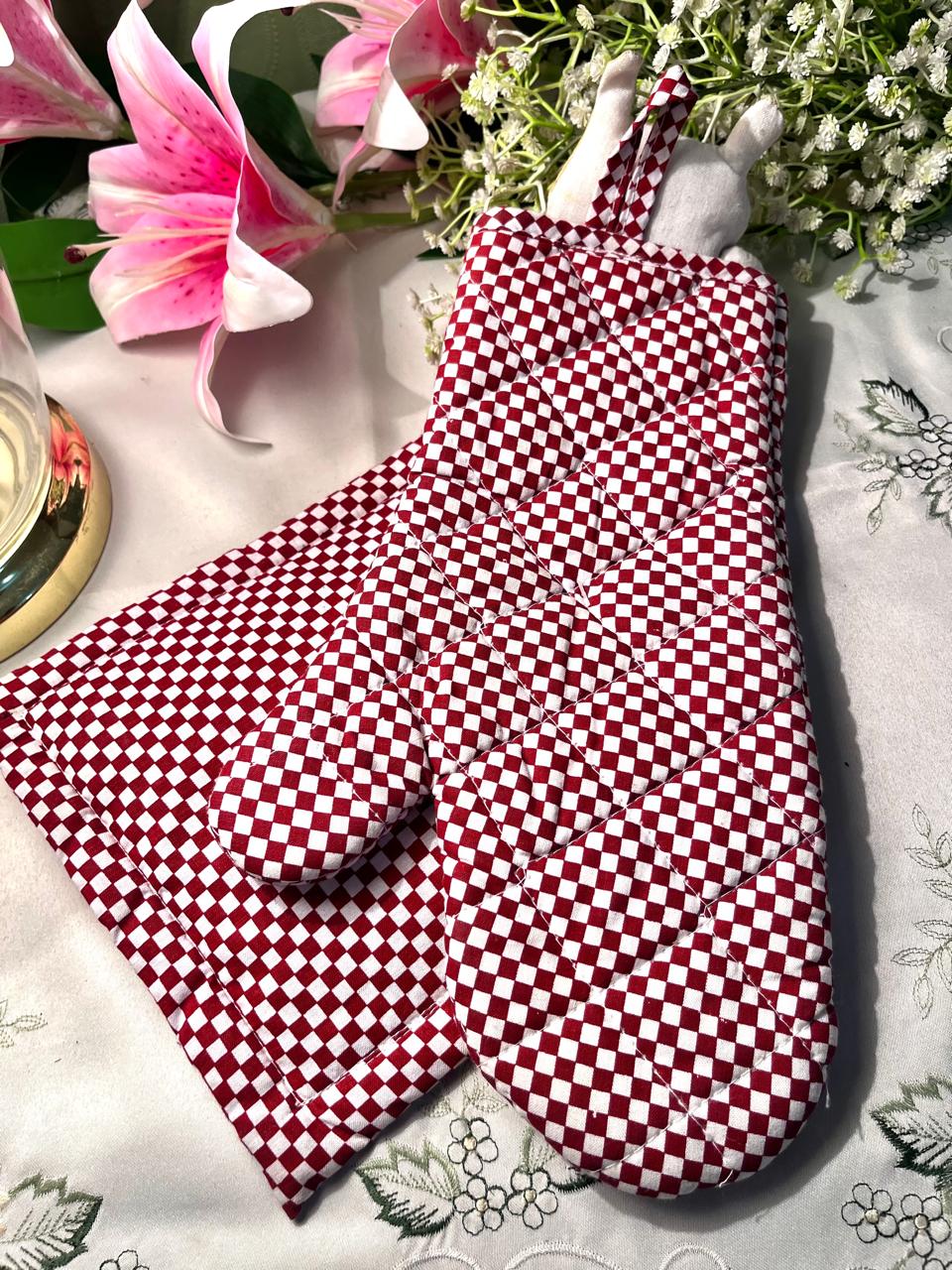 Fabric Bear Hanging Pocket Organizer Red Check 12 Inch