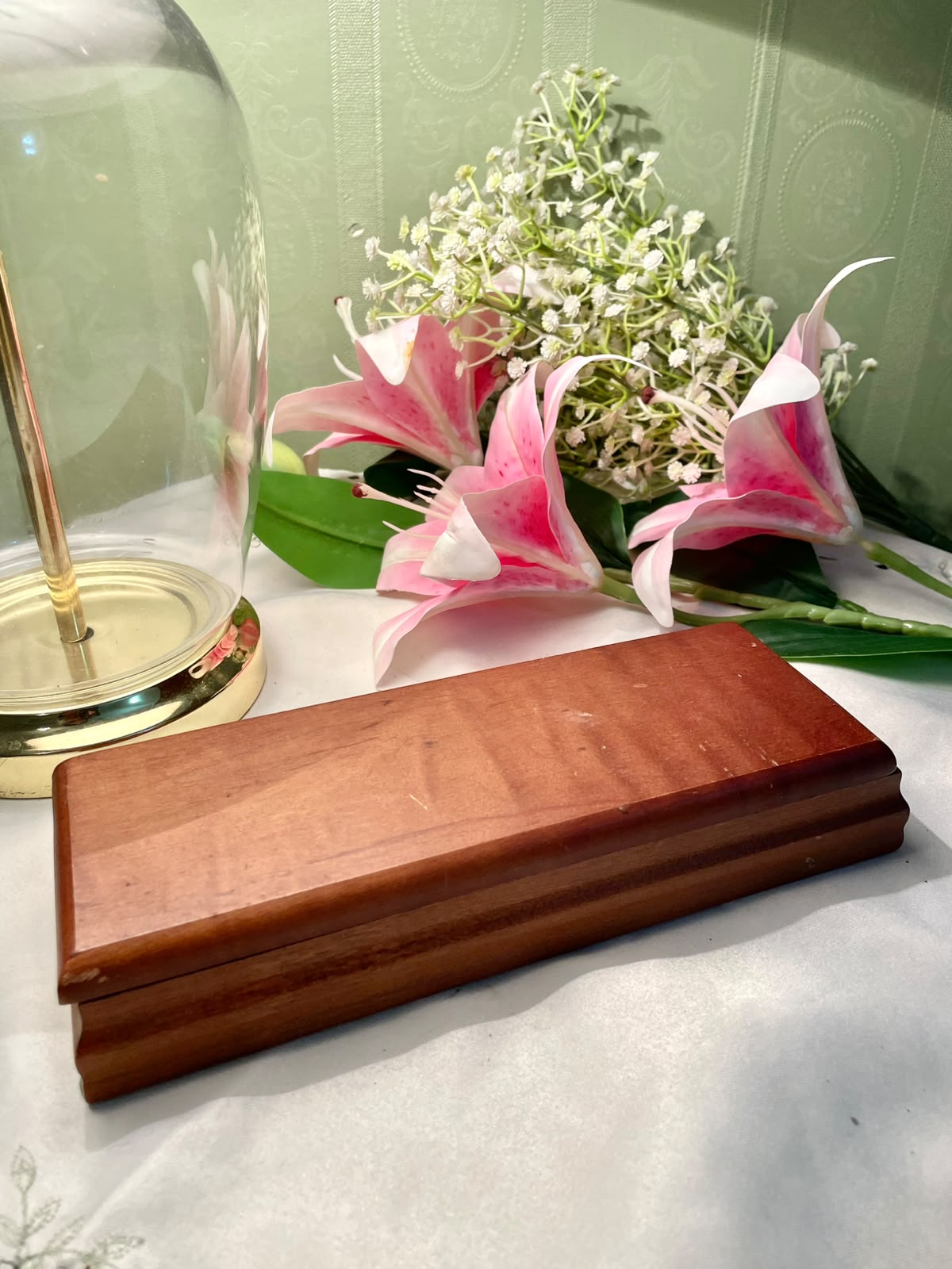 Long Wooden Storage Box with Hinged Lid 9"