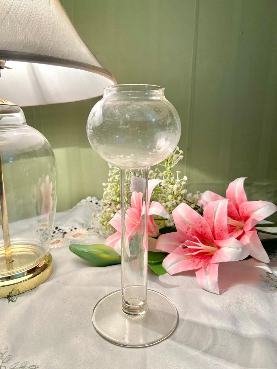 Tall Clear Crystal Pedestal Vase 10.5"
