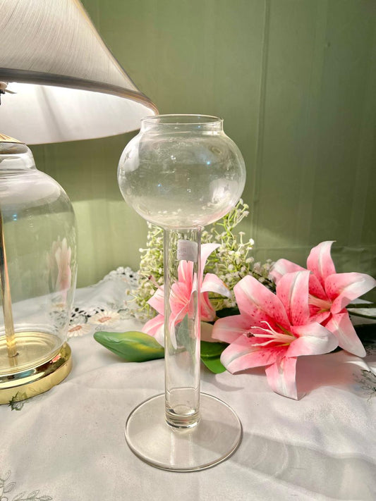 Tall Clear Crystal Pedestal Vase 10.5"
