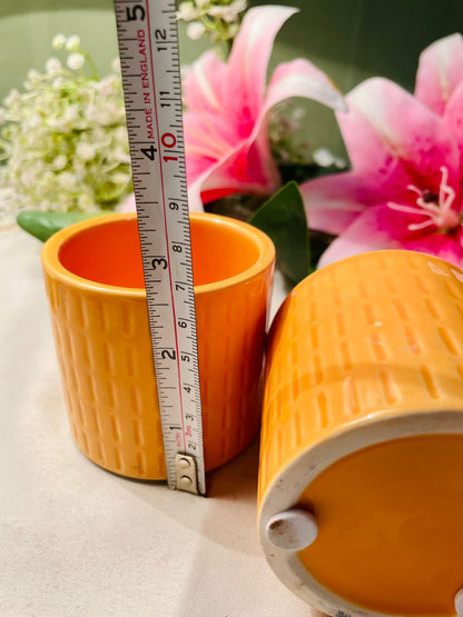Orange Textured Ceramic Mini Planters 2pc Set 3 in