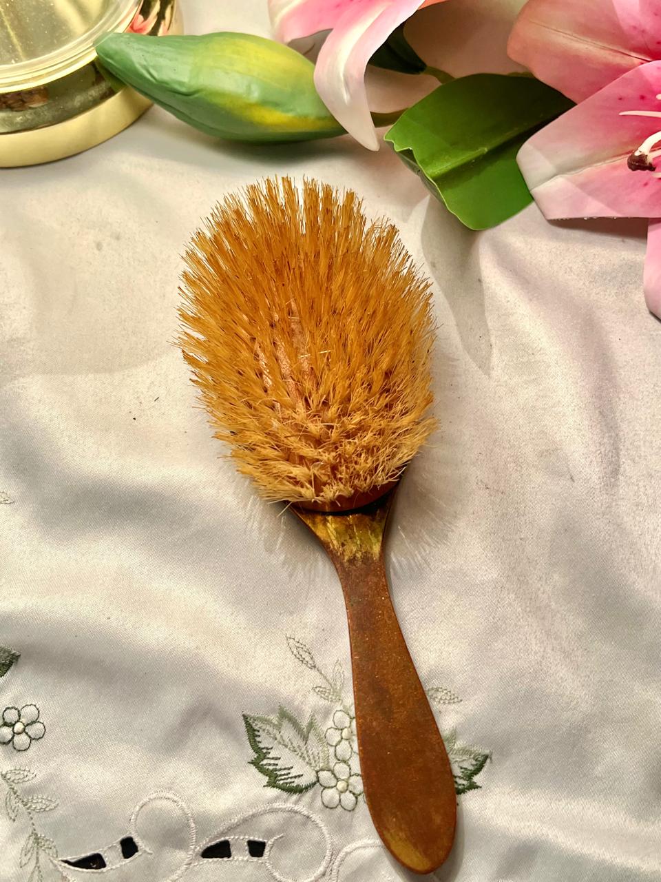 9 Inch Copper Natural Bristle Cleaning Brush with Wooden Handle
