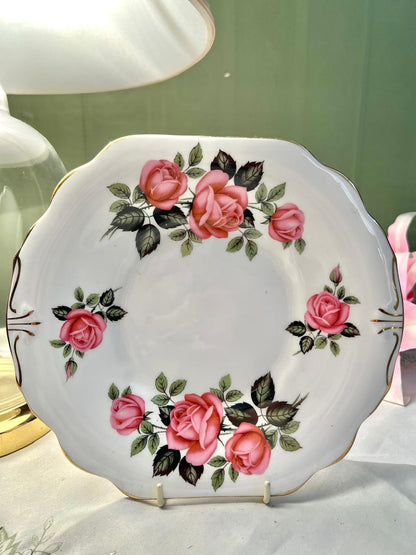 Duchess Bone China Pink Rose Floral Cake Plater – 9 Inch