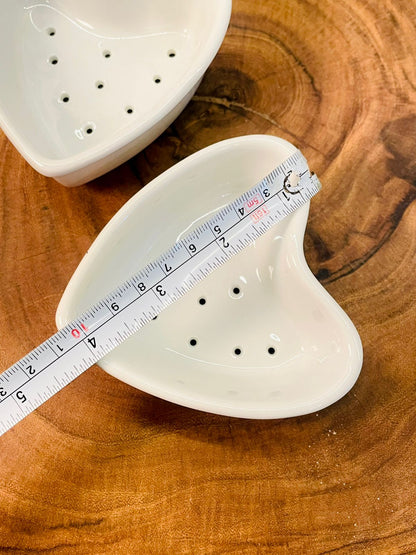 Set of 3 Heart Shaped Ceramic Berry Bowls | White Colanders
