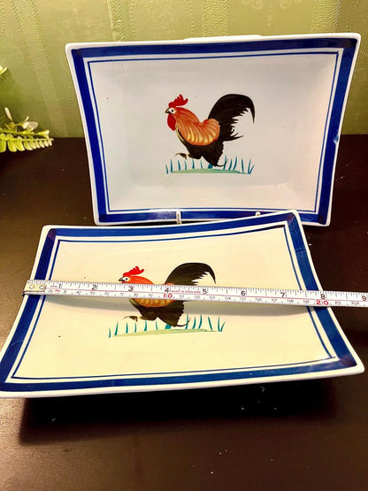 Rooster Rectangular Serving Plates Set