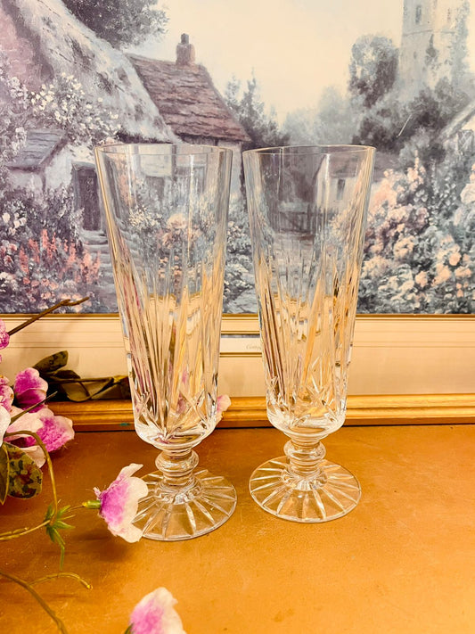 Vintage Tall Cut Glass Flutes – Crystal Style Pair