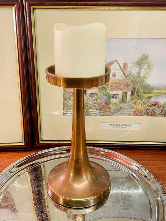 bronze candle holder, metal candle stand, vintage home decor, pedestal candle holder, classic candle holder, table centerpiece, home styling décor, bronze decor, vintage candle stand, metal pillar holder