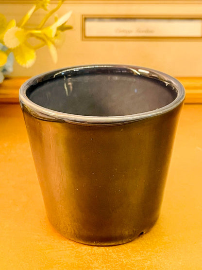 Black Glossy Ceramic Planter Minimal Indoor Plant Pot