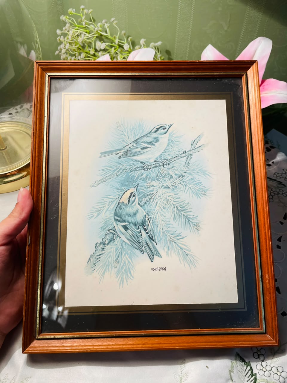 Blue Bird Framed Artwork Brown Frame Approx. 30 cm