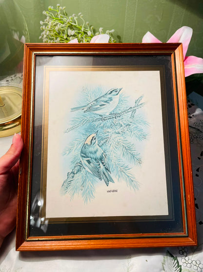 Blue Bird Framed Artwork Brown Frame Approx. 30 cm