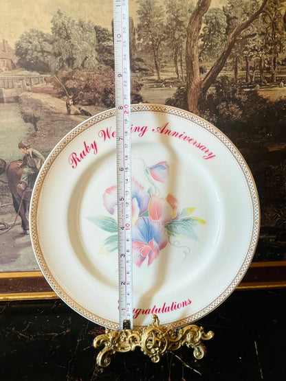 Aynsley “Ruby Wedding Anniversary” Fine Bone China Plate 8 inches – England
