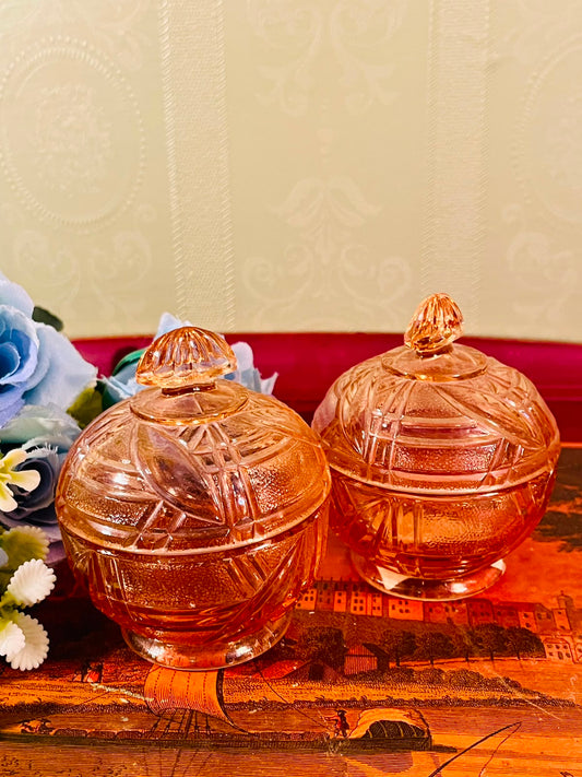 Amber Crystal Lidded Trinket Jars – Set of 2, 4 Inch