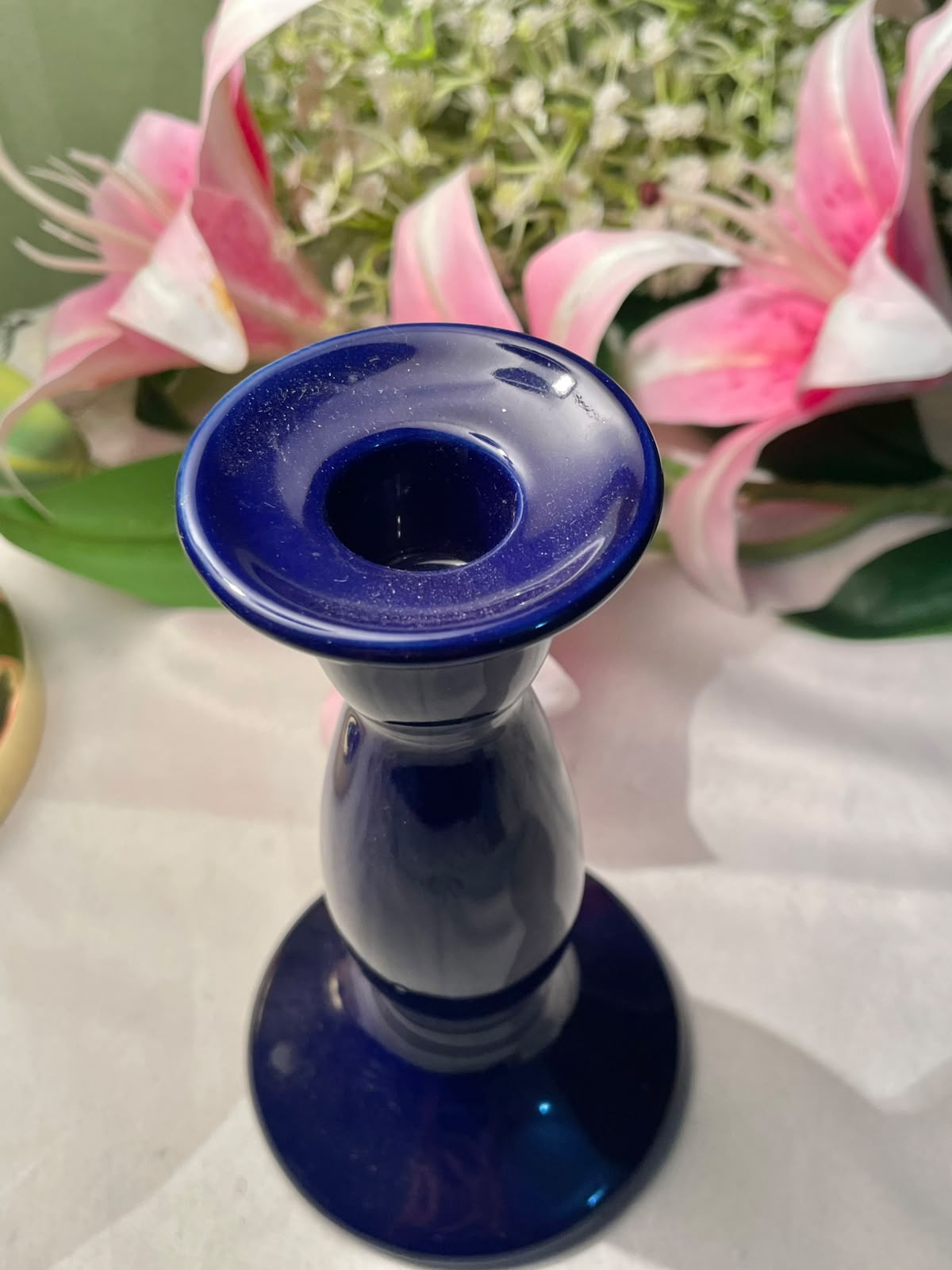 Cobalt Blue Crystal Candle Holder 6.5 Inch
