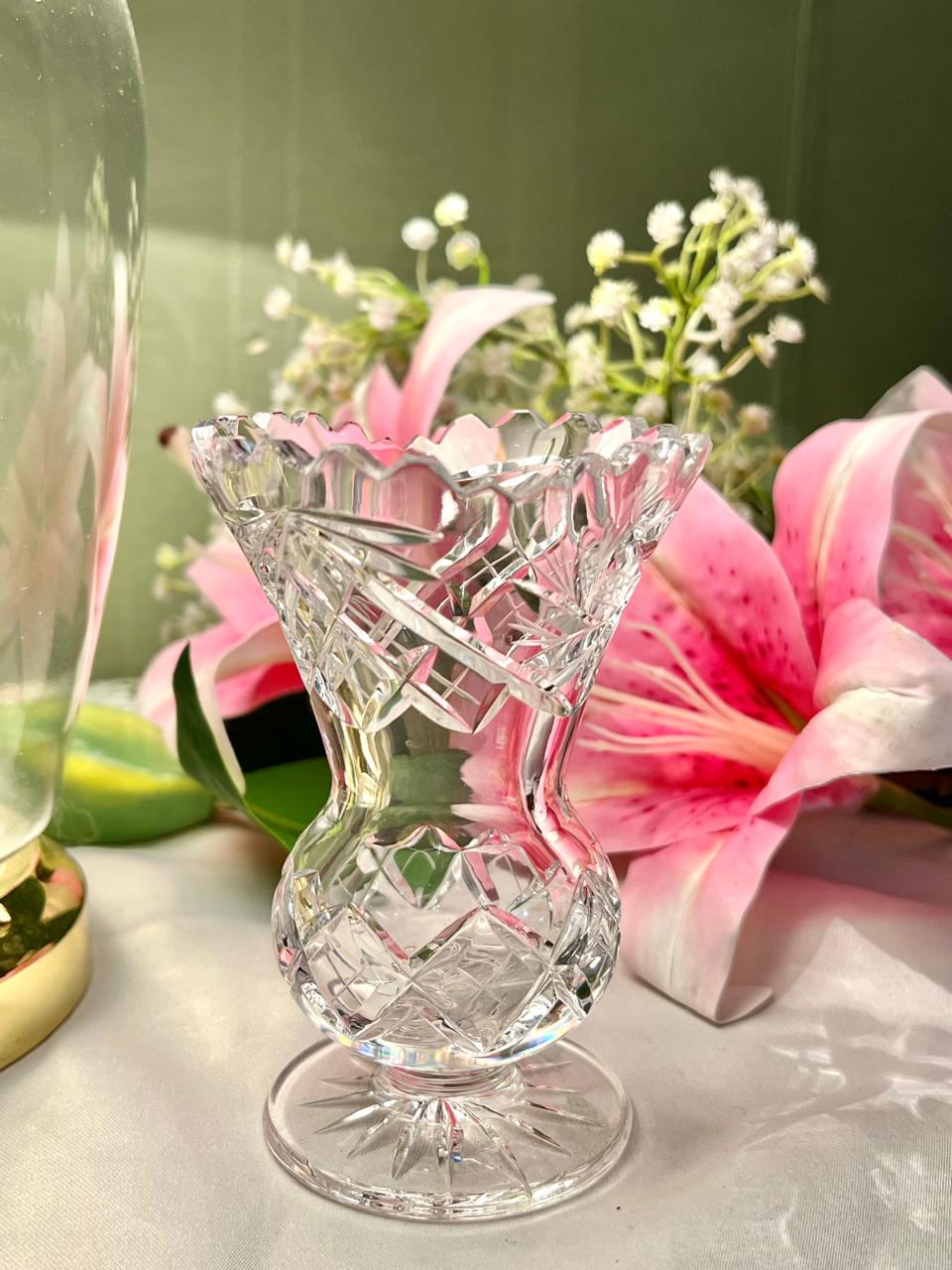 Vintage Clear Crystal Footed Vase – Approx. 4.5 Inch