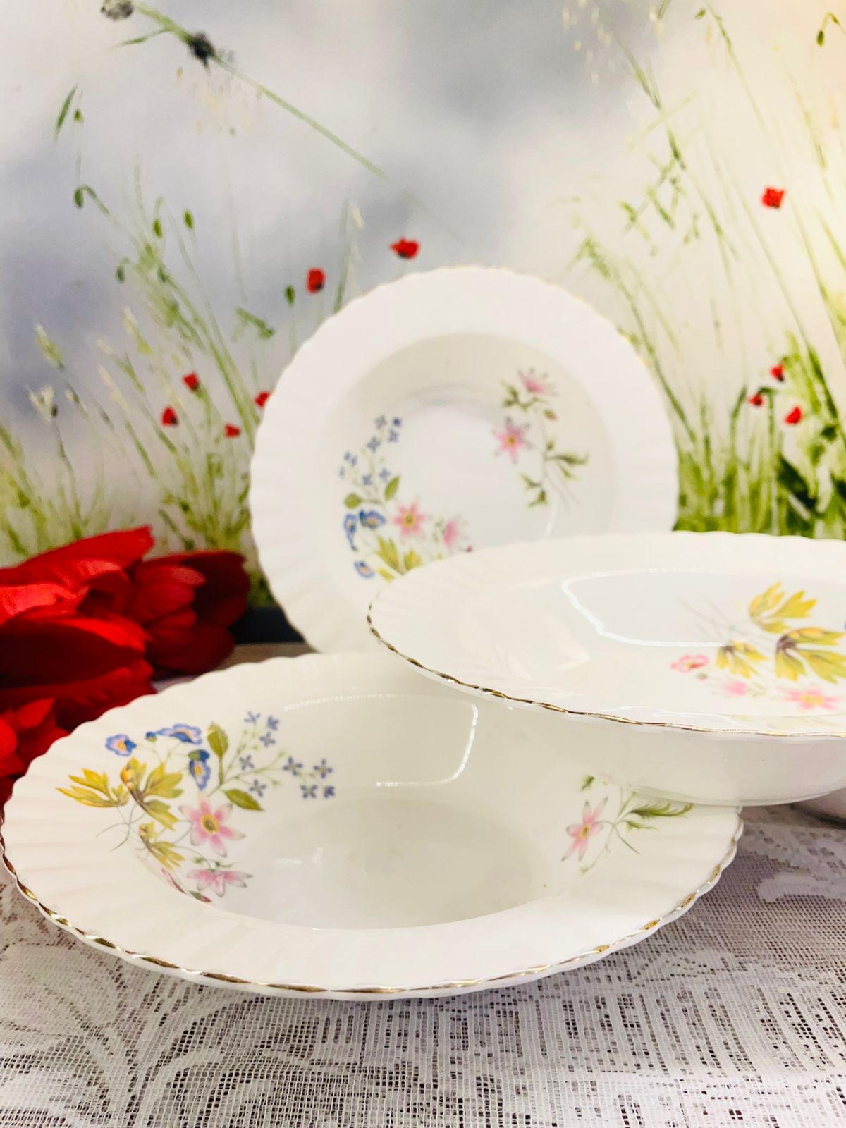 Richmond Wild Anemone Bone China Vintage  Deep Plate Set of 4