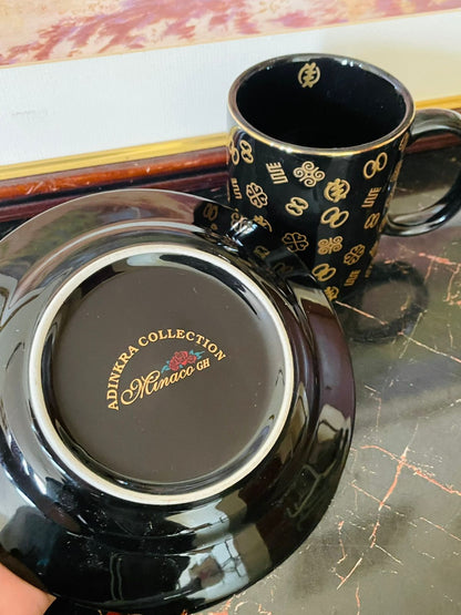 Adinkra Collection Black & Gold Cup & Saucer – Kinaco GH Elegant Porcelain Set