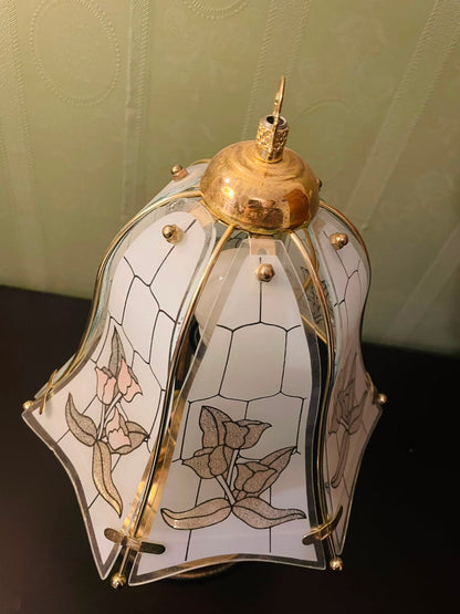 Luxury Vintage Table Lamp with Floral Tinted Glass Shade