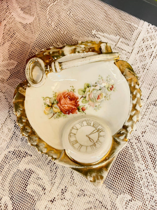 Vintage Gold Key Ceramic Mini Dish 4 Inch