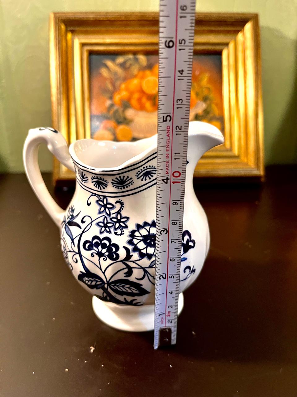 Vintage Blue & White Floral Ceramic Pitcher – 6 Inch