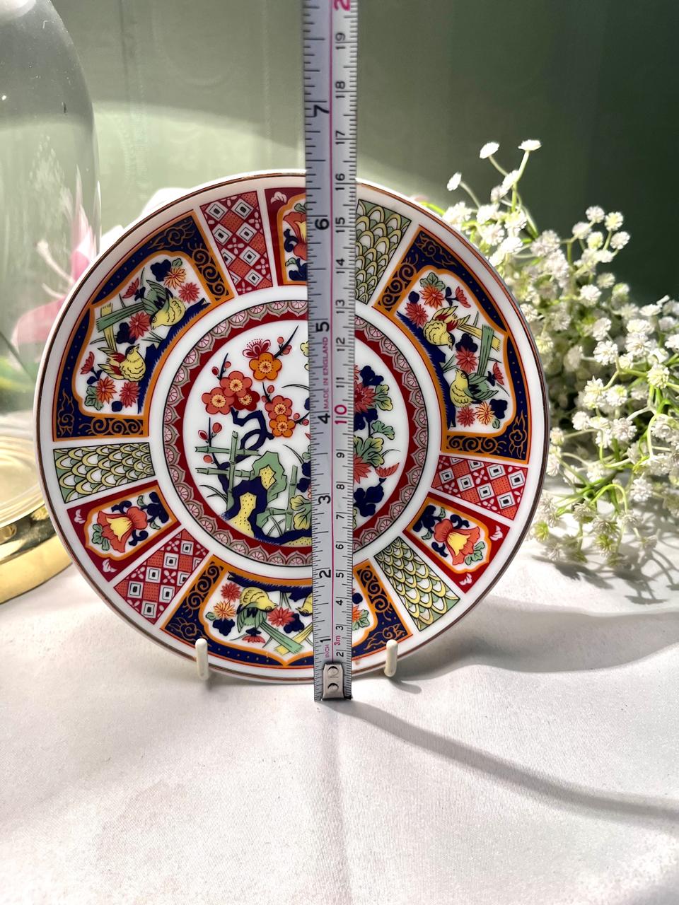 Japanese Red Blue Floral Wall Plate – 16 cm