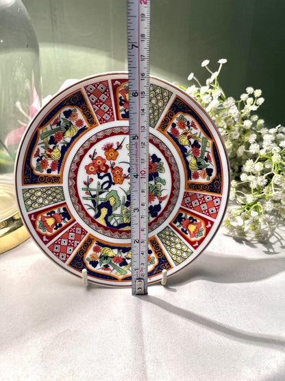 Japanese Red Blue Floral Wall Plate – 16 cm