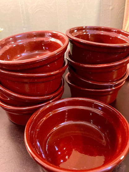 Set of 8 Vintage Brown Ceramic Ramekin Bowls 4 Inch