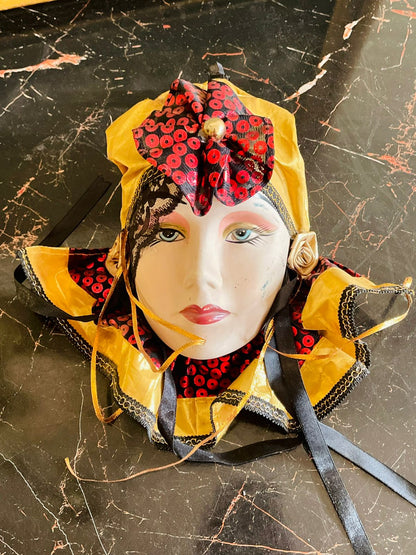 Vintage Venetian Style Wall hanging – Gold & Red Jester Design