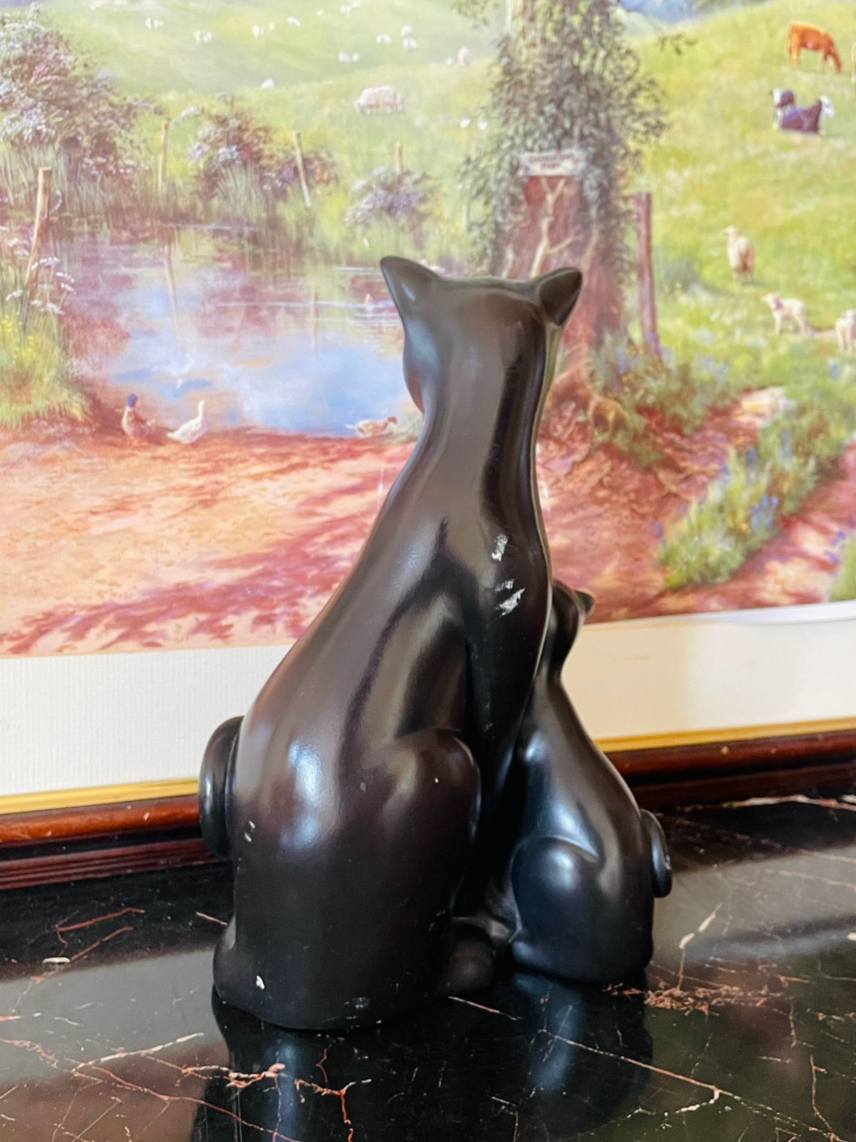 Vintage Black Cat & Kitten Sculpture – Modern Minimalist Animal Figurine