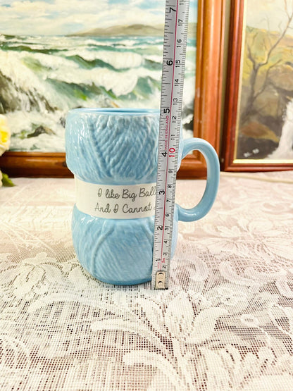 Blue Knitted Yarn Ball Ceramic Mug