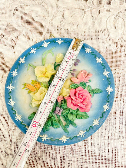 Vintage Floral Relief Wall Plate with Roses 4.5 inch