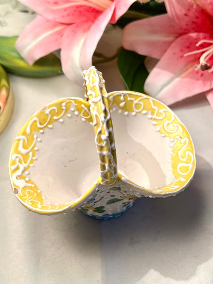 Vintage Hand-Painted Ceramic Basket with Floral Design Approx. 12 cm
