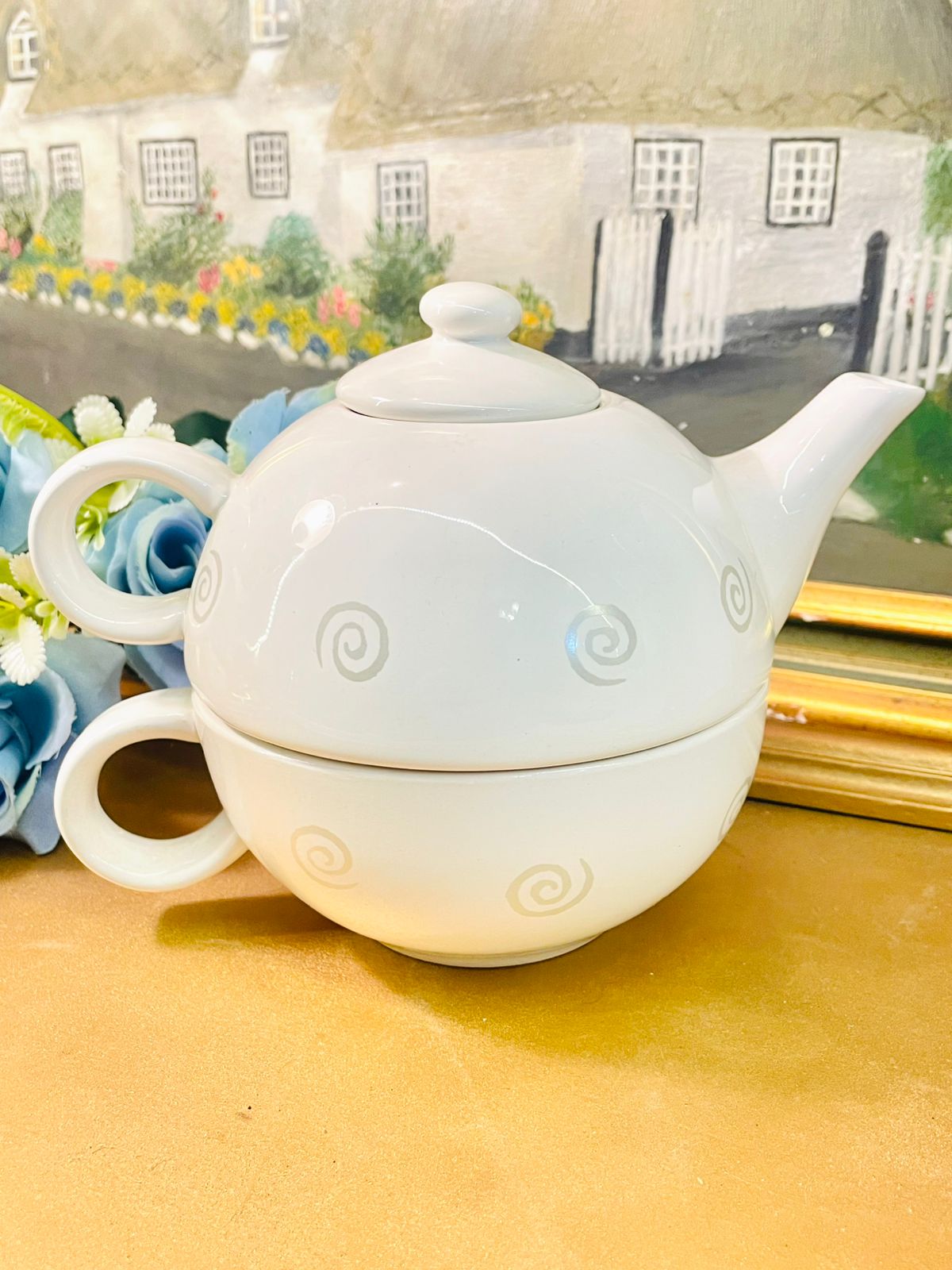 Stackable Spiral Tea-for-One Ceramic Set