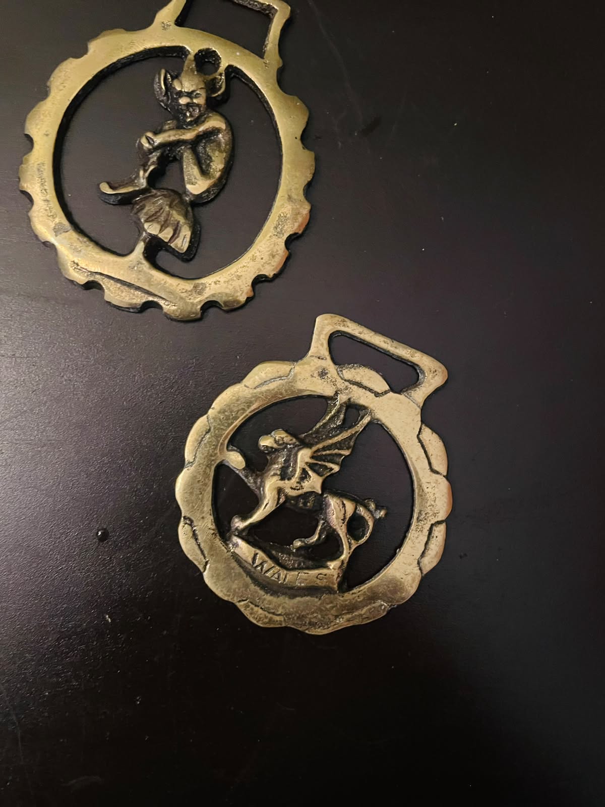 Vintage Brass Zodiac Horse Medallions Set of 3